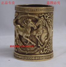 順峰銅雕精品 純銅圓筆筒擺件，融合鐵雕工藝的商務禮品與辦公室裝飾